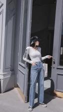 牛仔刺绣小直筒，女装，盛歌玛