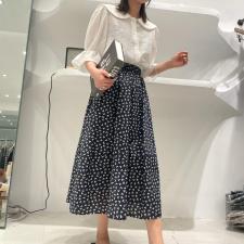 【现货】夏季新款碎花净色半裙百褶裙，女装半身裙，素名