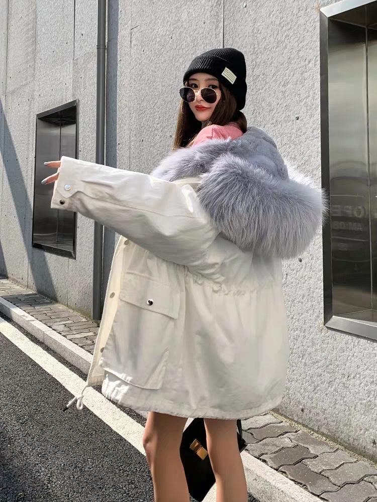 ZHG8135新款时尚女狐狸毛皮草外套獭兔毛内胆貉子毛领,女装皮草,L·H·X