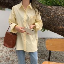 翻口袋衬衫，女装衬衫，GREENO