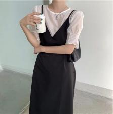 【现货】夏季新款天丝假两件连衣裙，女装连衣裙，名依人