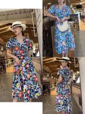 夏季新款花花宽松休闲连衣裙，女装连衣裙，时戴衣人