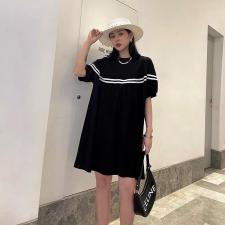 Z2160欧货2021夏季新款短袖两条杠宽松娃娃连衣裙，女装连衣裙，L·H·X