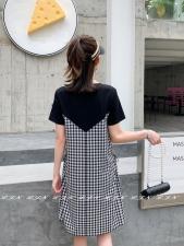 简约格子连衣裙，女装连衣裙，莲佳妮