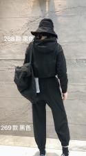 现货春简易设计感短款套装束绳连帽休闲裤，女装职业装，ABout阿布