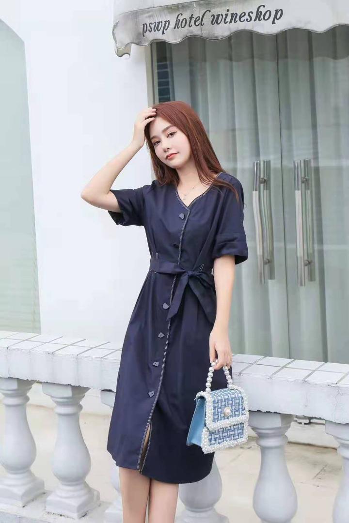 2021现货包括裁明线棉布连衣裙M-XXL，女装连衣裙，艾涵