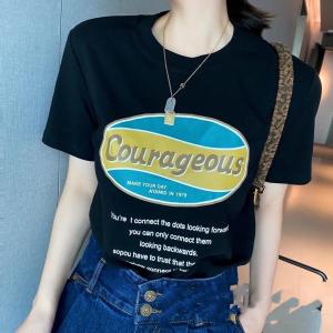 DG876-2021春季新品时尚百搭字母印花圆领短袖T恤,女装T恤,L·H·X