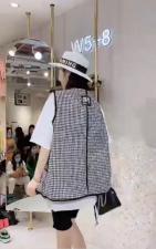 AX9601欧洲站夏季新款宽松BF风短袖T恤+格子马甲两件套，女装T恤，L·H·X