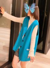 SL20999气质V领大版宽松百分百羊毛双面呢马甲，女装马夹，L·H·X
