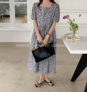 方领碎花连衣裙,女装连衣裙,GREENO