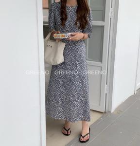 收腰碎花连衣裙,女装连衣裙,GREENO