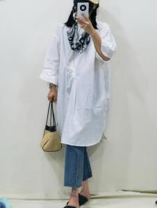 夏季新款带丝巾衬衫料t中长款t桖,女装衬衫,咔咔昵