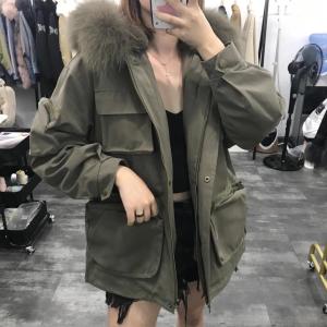 ZHG8111欧货大口袋真狐狸毛领可拆卸獭兔内胆保暖皮草派克，女装皮草，L·H·X