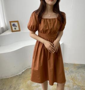 方领泡泡袖连衣裙,女装连衣裙,土布鱼
