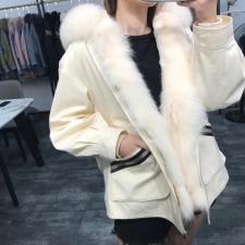 ZHG8108韩版百搭织带真狐狸毛领内胆可拆卸獭兔毛皮草派克，女装皮草，L·H·X