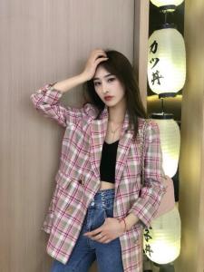 SGH2103春季新款格子款青春靓丽百搭简约西装外套,女装西装,L·H·X