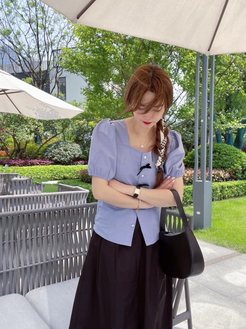 麻料小蝴蝶结上衣，女装，新袖