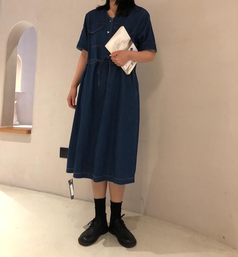 夏季水洗棉牛仔长裙，女装，金子