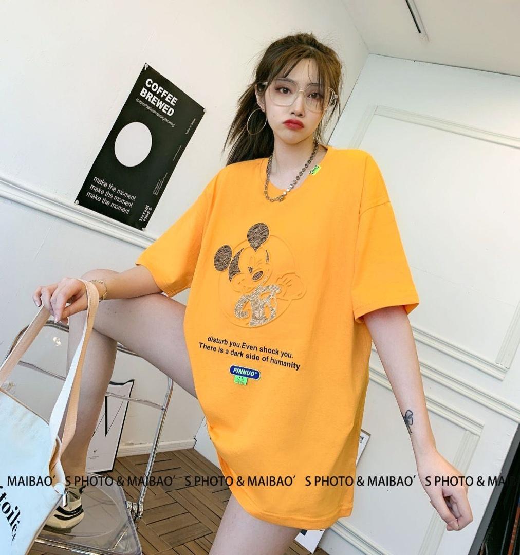 现货2021夏装大板纲印米奇T，女装，泰靡