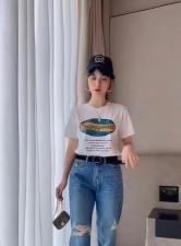 DG876-2021春季新品时尚百搭字母印花圆领短袖T恤，女装T恤，L·H·X