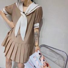 夏季海军风连衣裙，女装连衣裙，依岸
