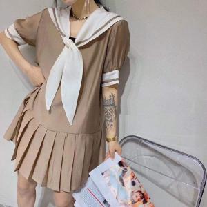 夏季海军风连衣裙，女装连衣裙，依岸