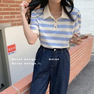 夏季新款 条纹短袖polo衫，女装，BoRan帛然