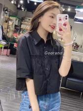 口袋打皱短款上衣，女装，魅力布梵