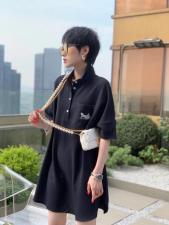 AX9606夏季新款气质2021宽松刺绣大版POLO领纯色连，女装，L·H·X