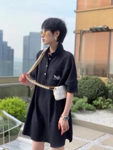 AX9606夏季新款气质2021宽松刺绣大版POLO领纯色连,女装,L·H·X
