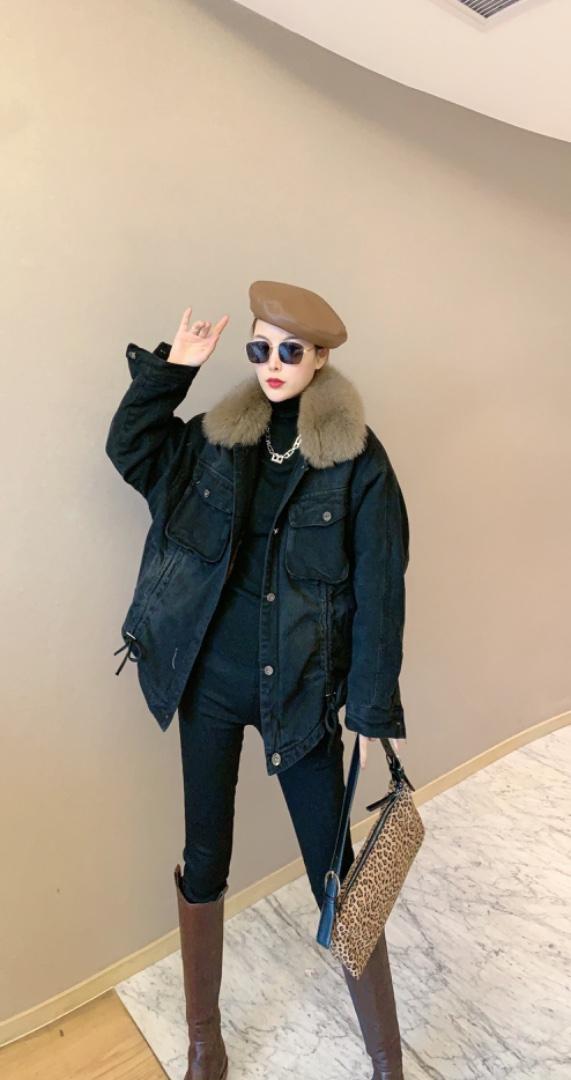 狐狸毛领中长款派克服，女装，肆尔