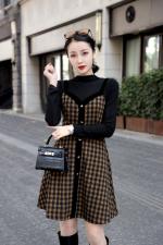 【现货】格子假两件连衣裙，女装连衣裙，艾丹迪蔓