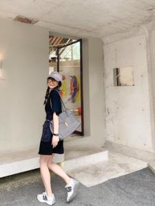 双口袋拼接连衣裙 带腰带,女装连衣裙,Queena PHoebe