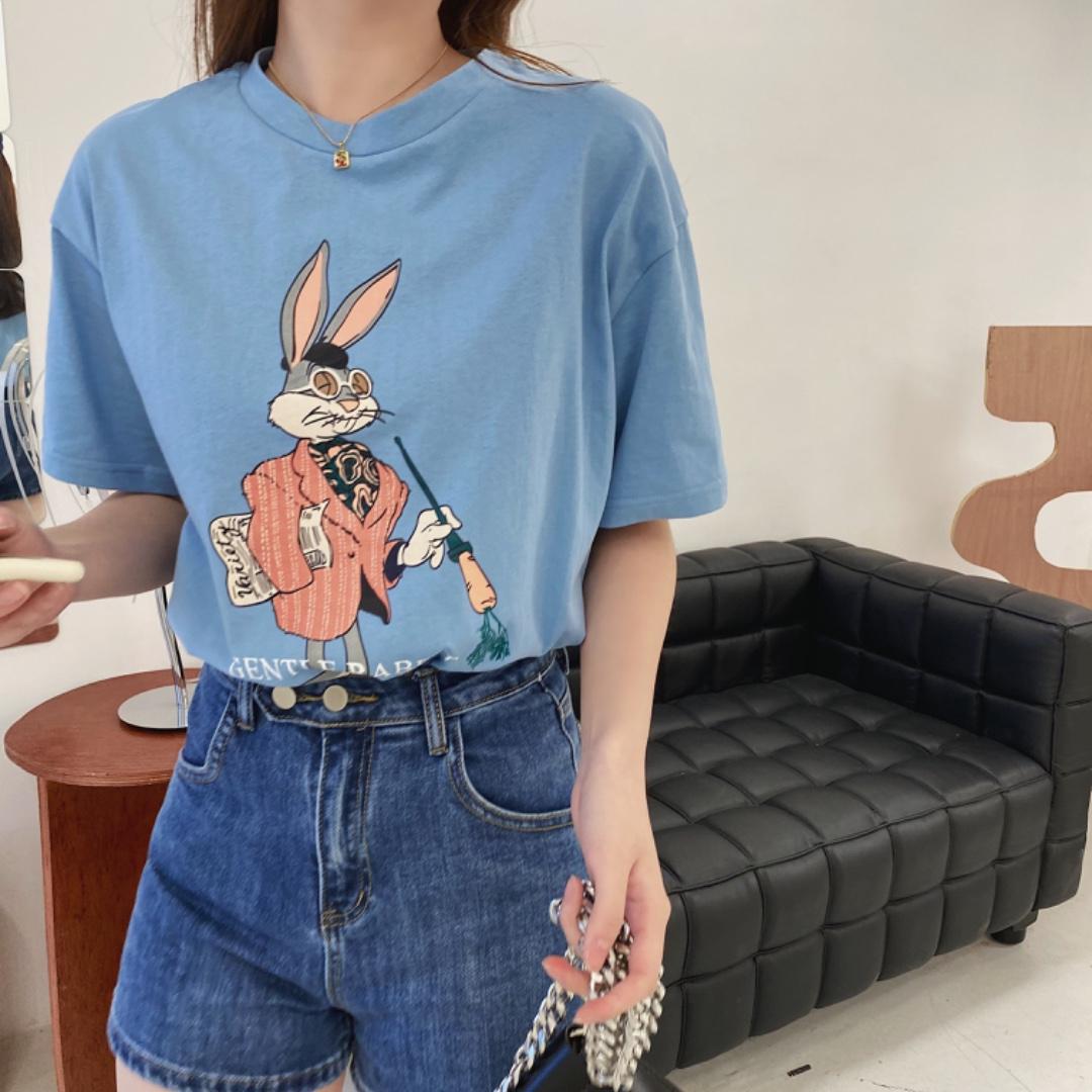 现货，阿M自制印花兔子T，女装，阿M