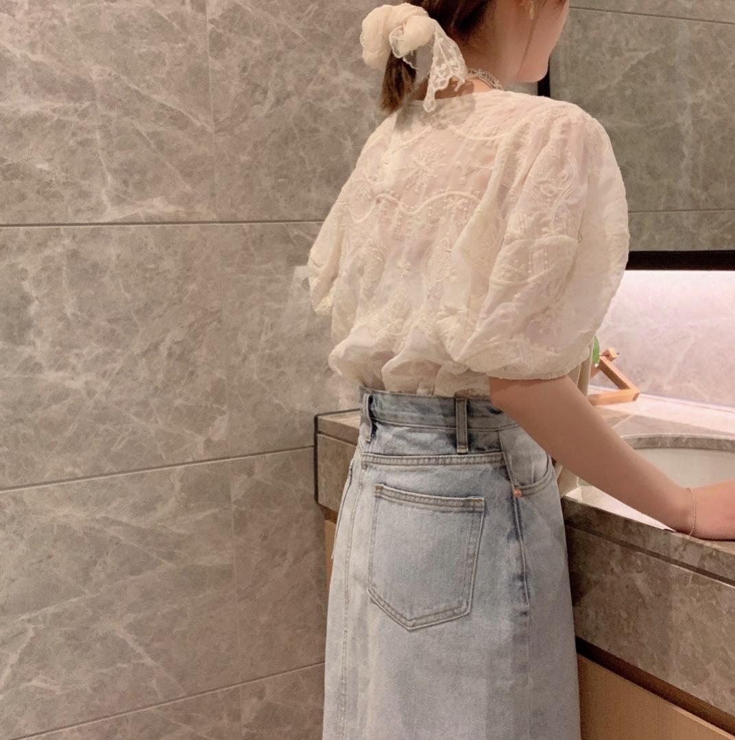 灯笼袖刺绣工艺米花纹上衣，女装，新袖