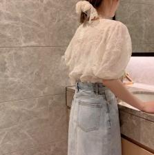灯笼袖刺绣工艺米花纹上衣，女装，新袖