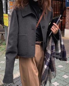 SL20125韩版短款拱针洋气百分百羊毛外套,女装,L·H·X