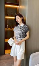 渐变条纹拼接衬衫，女装衬衫，七米