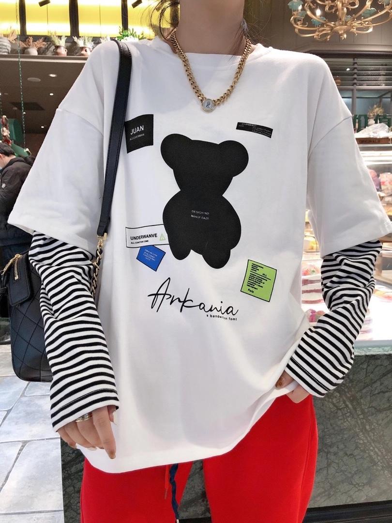 春季上新小熊款假两件T，女装，一杭