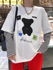 春季上新小熊款假两件T，女装，一杭