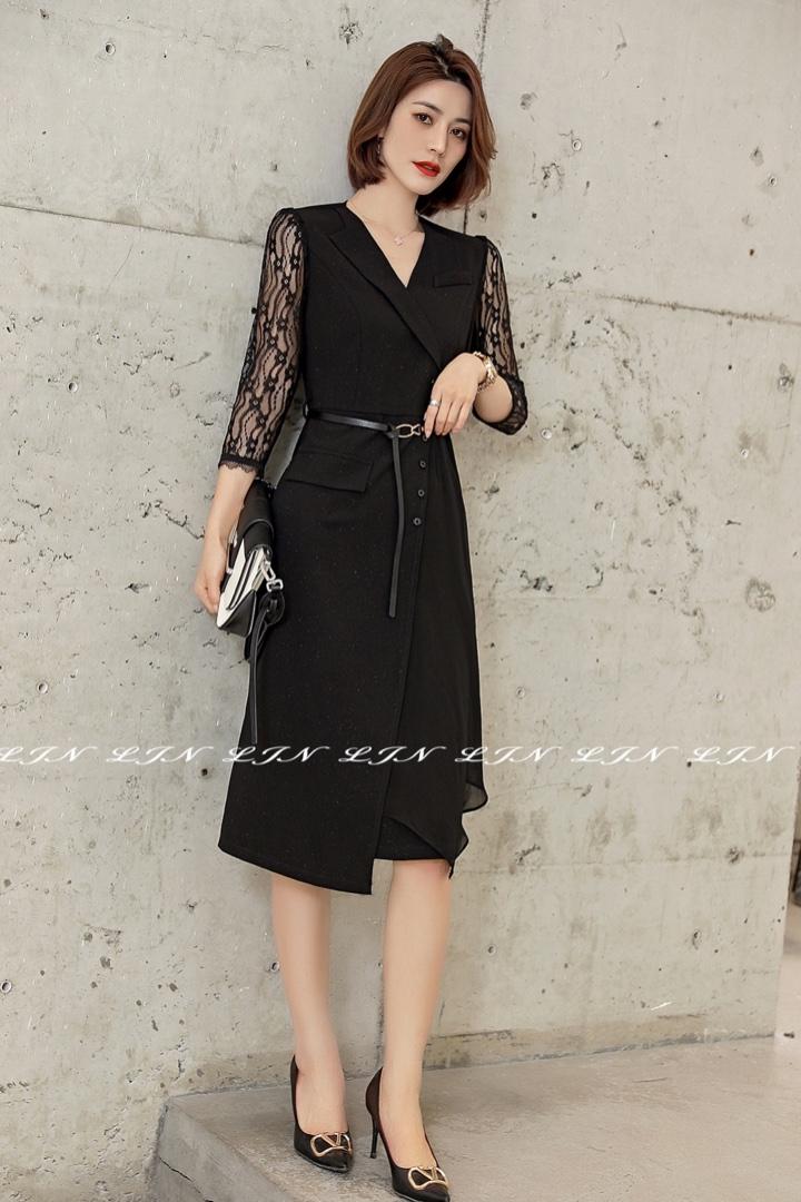 蕾丝拼接连衣裙，女装连衣裙，莲佳妮