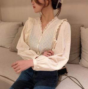 【现货】春季新款 刺绣小花边精致衬衣,女装,新袖