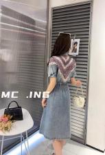 夏季新款流苏设计牛仔连衣裙，女装连衣裙，泡泡糖