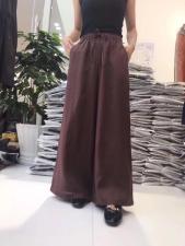现货春装纯亚麻阔腿长裤，女装，火红