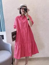 XL9910夏季新款2021韩版宽松bf休闲百搭抽松紧连衣裙，女装连衣裙，L·H·X