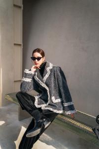 冬季热卖款 灰色小香风镶边西服外套,女装,AUDREY WANG