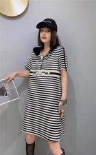 AX9703欧洲站夏装女2021新款欧货休闲宽松条纹织带连衣，女装，L·H·X