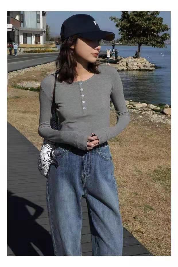 韩系高弹力打底长袖T恤，女装T恤，LMNC