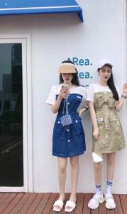 夏季新款 拼接牛仔连衣裙，女装连衣裙，多来