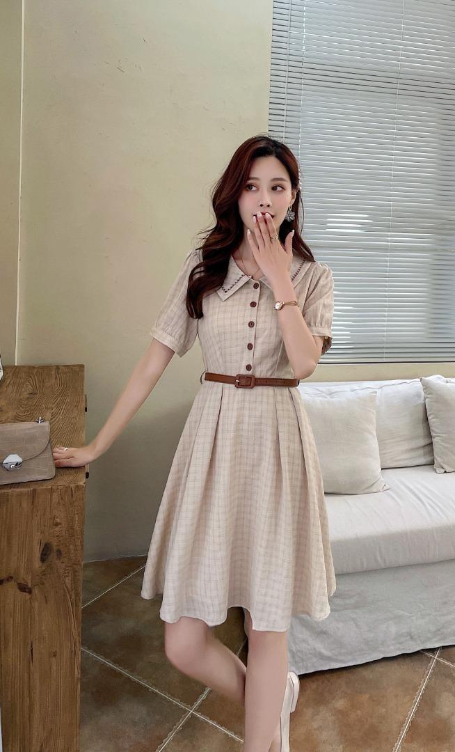 现货2021夏装新款品牌贴牌款领上刺绣淑女连衣裙M-XXL，女装连衣裙，艾涵